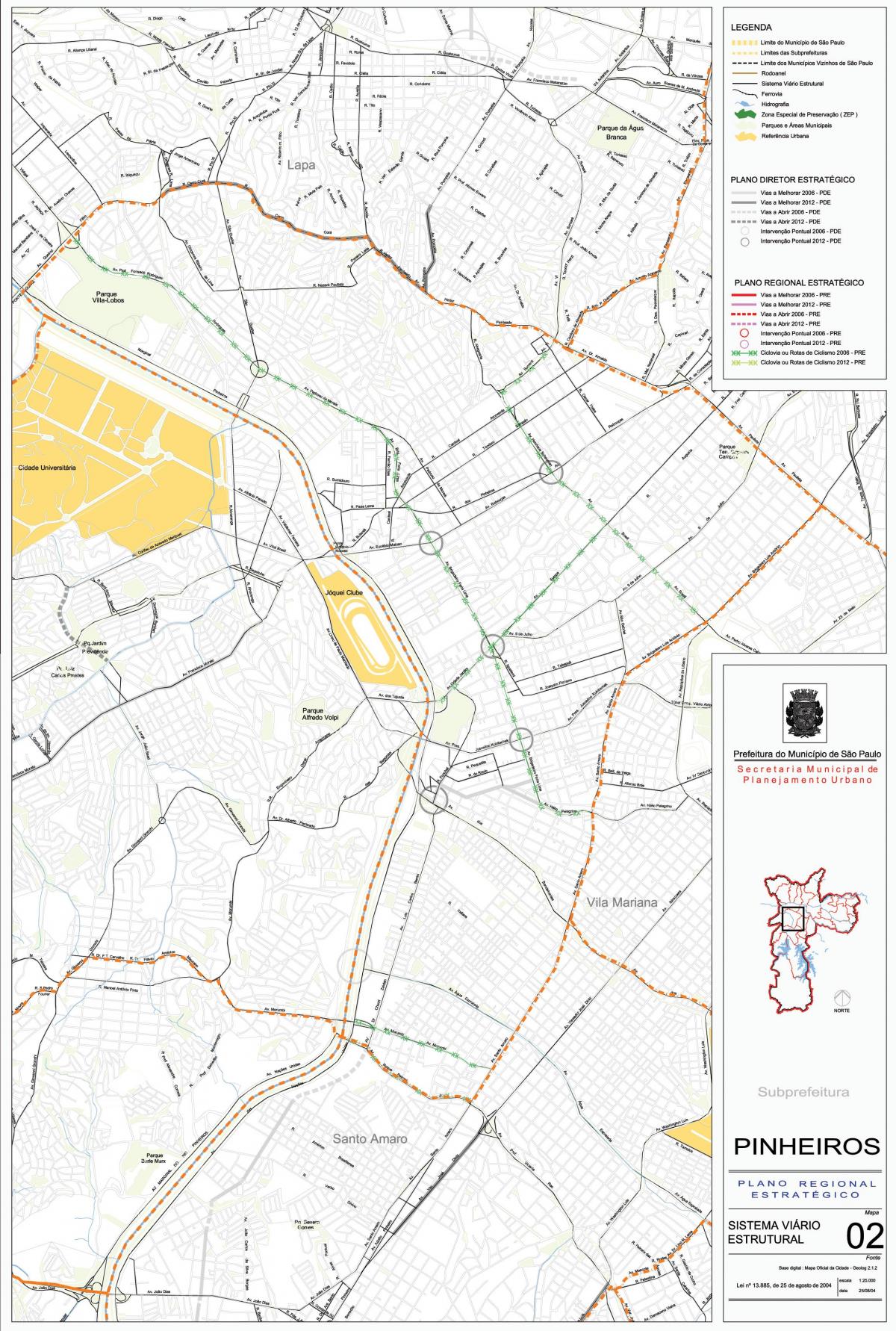Kart av Pinheiros São Paulo - Veier