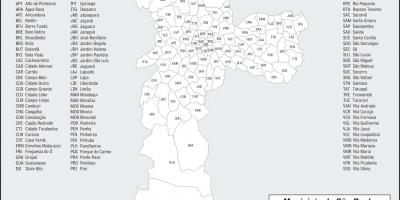 Kart over bydeler i São Paulo