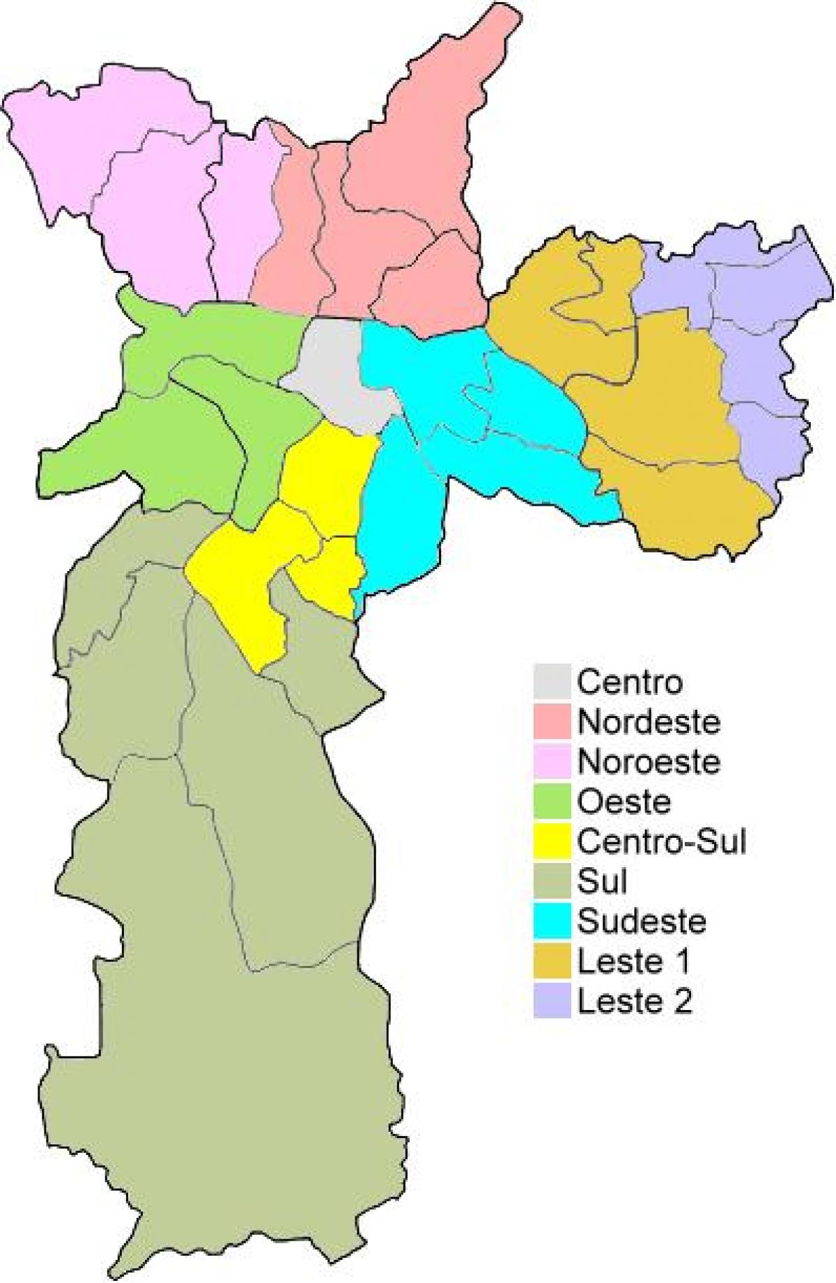 Kart av administrative regioner i São Paulo