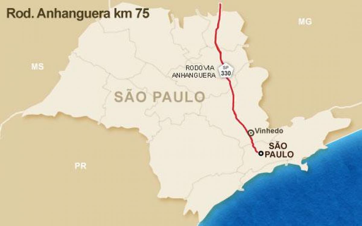 Kart over Anhanguera highway - SP 330