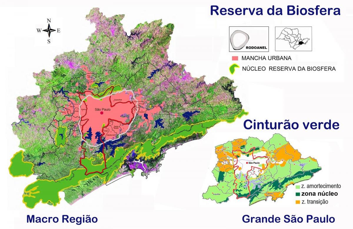 Kart over biosfærereservat av det grønne beltet av São Paulo