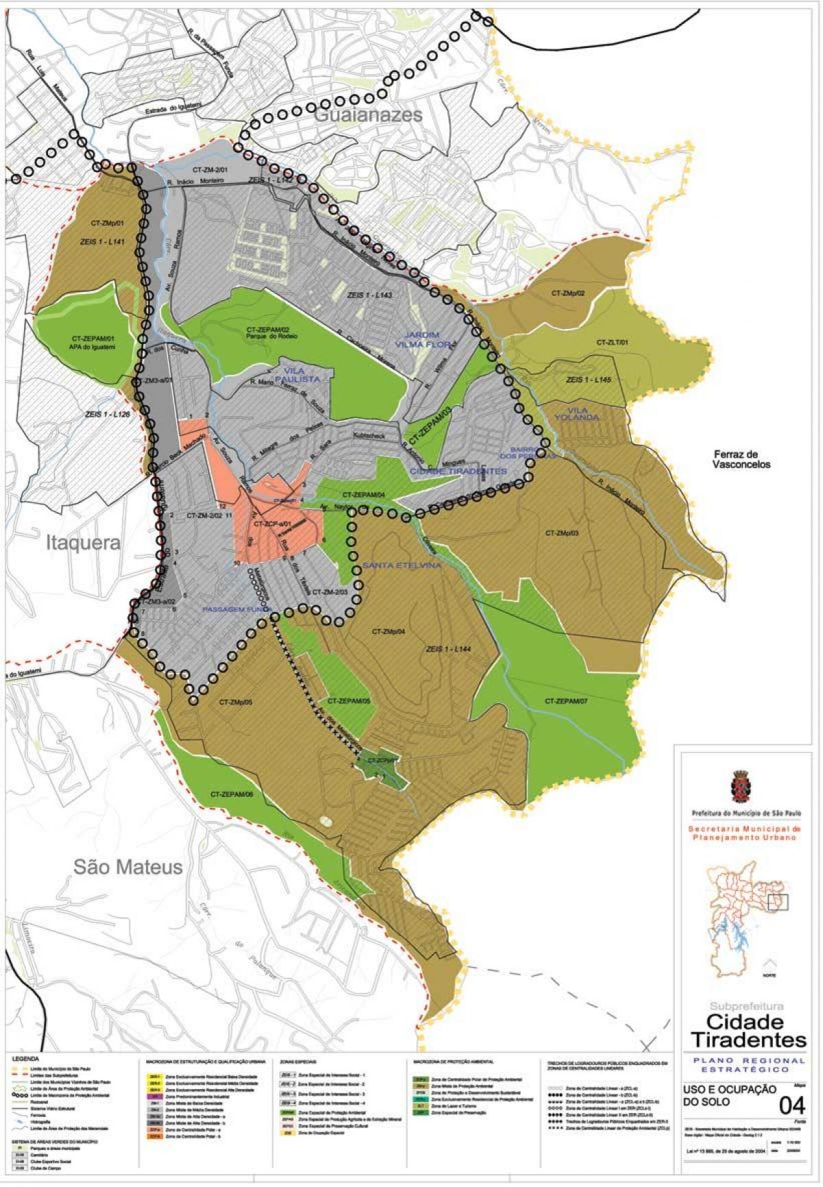 Kart over Cidade Tiradentes-São Paulo - Okkupasjon av jord