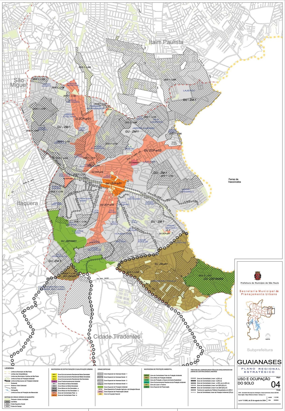 Kart over Guaianases São Paulo - Okkupasjon av jord