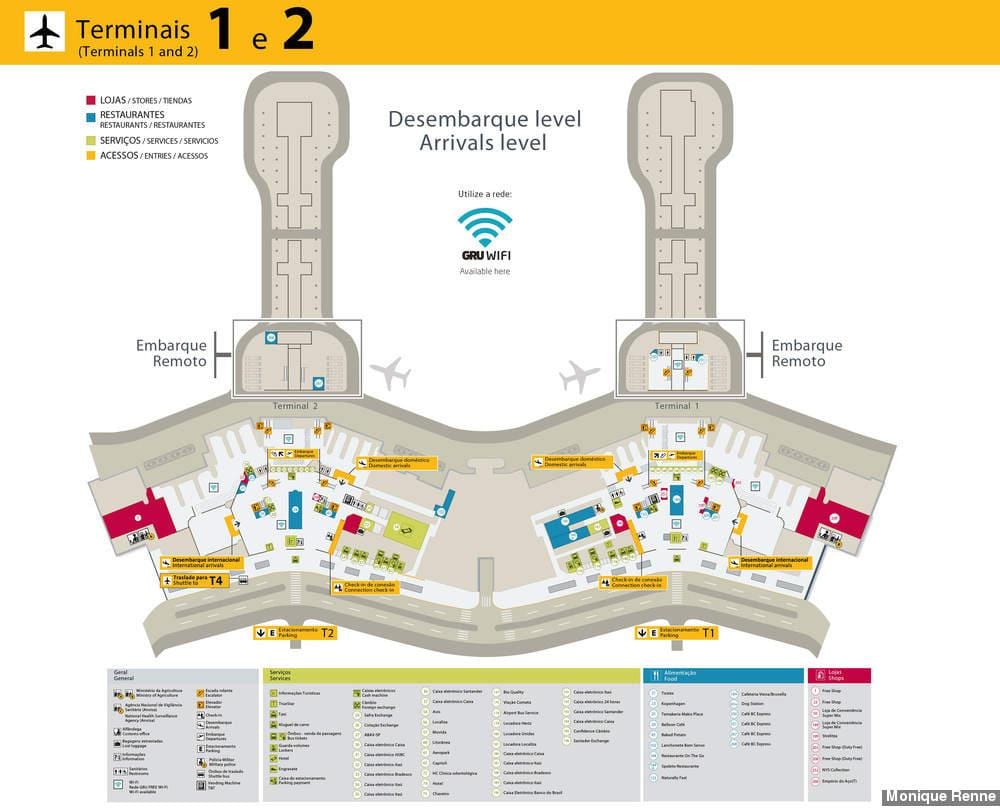 Kart av international airport-São Paulo-Guarulhos - Terminalene 1 og 2
