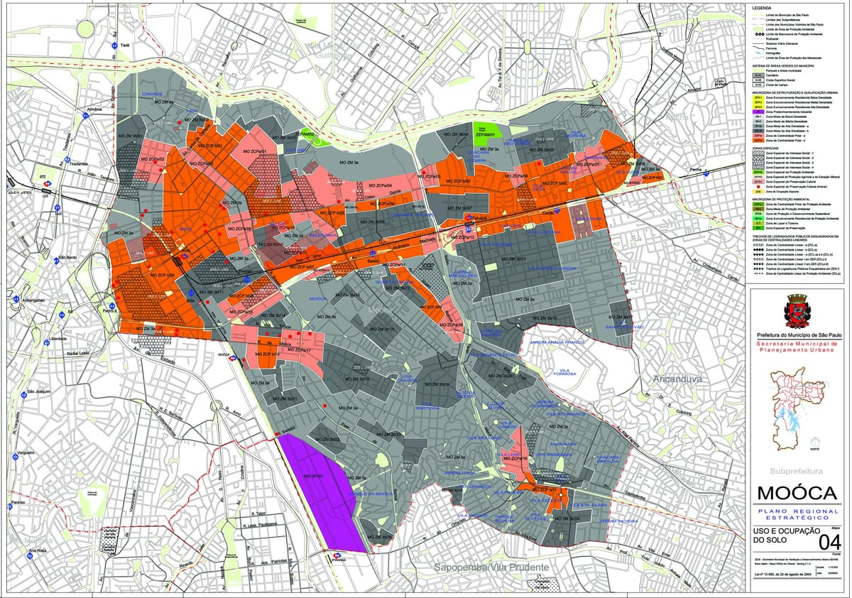 Kart over Mooca São Paulo - Okkupasjon av jord