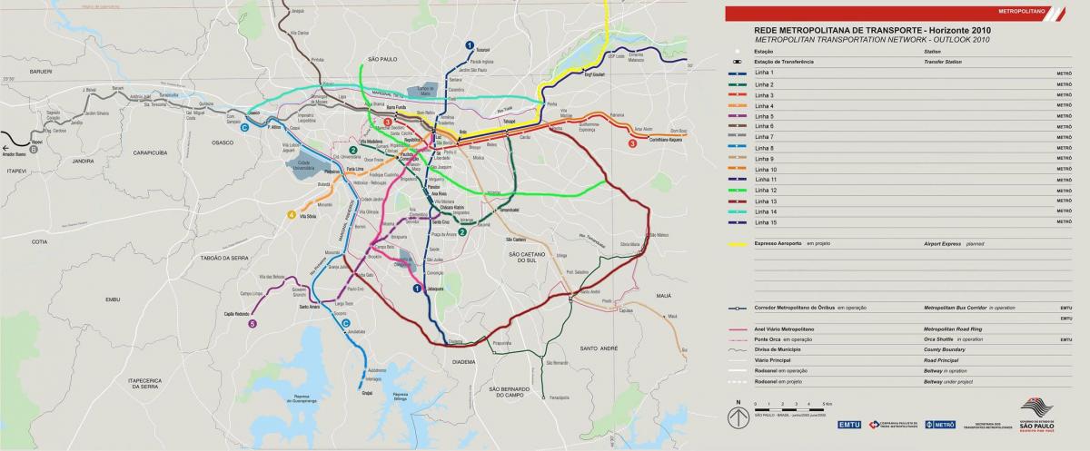 Kart over nettverket transport São Paulo