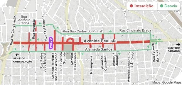 Kart av Paulista avenue i São Paulo