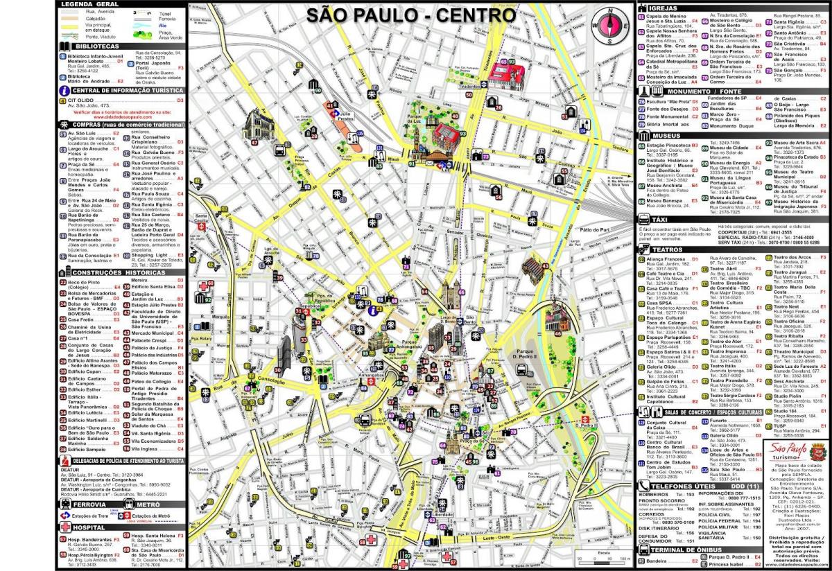 Kart over sentrum av São Paulo