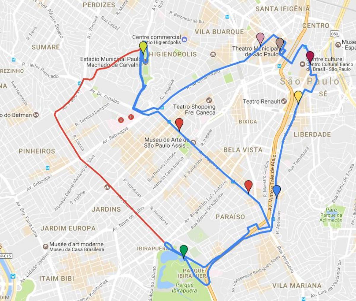 Kart av sirkulære turismo-São Paulo - Linjer