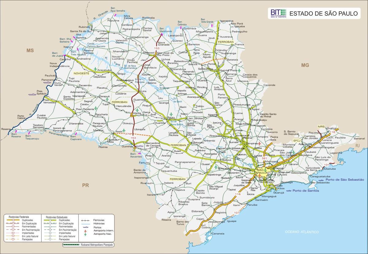 Kart over Delstaten São Paulo motorveier
