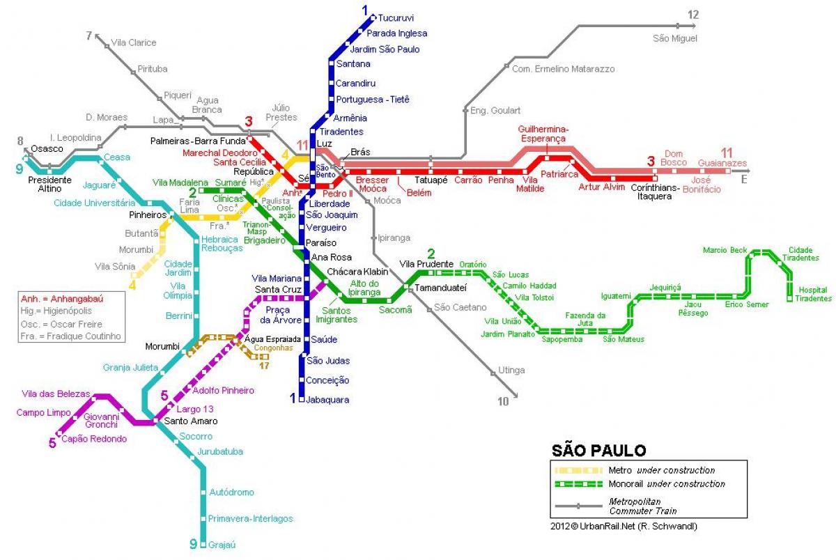 Kart av São Paulo monorail