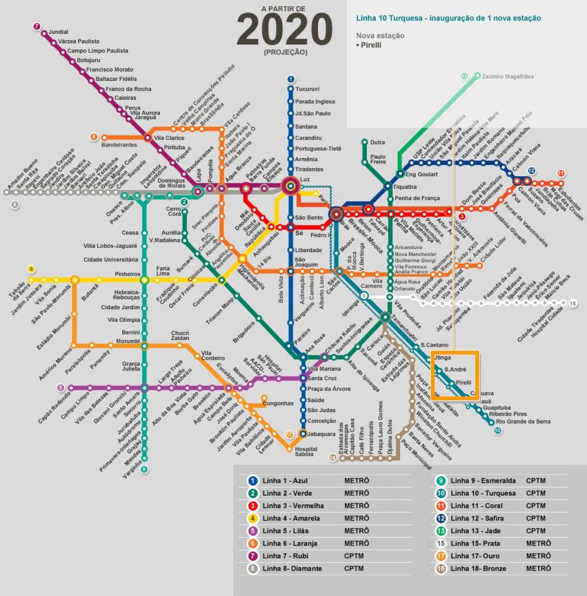 Kart av São Paulo-nettverket t