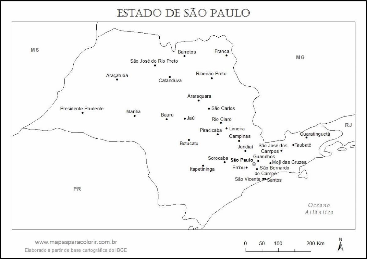 Kart av São Paulo virgin - største byer