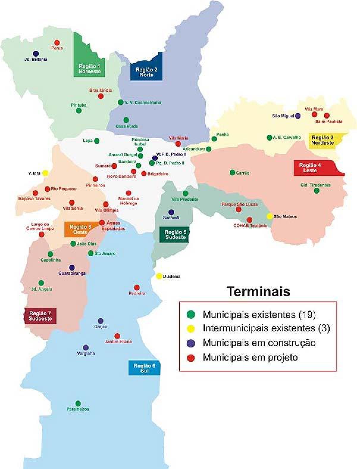 Kart av terminaler buss av São Paulo