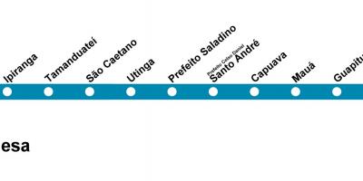 Kart over CPTM São Paulo - Linje 10 - Turkis